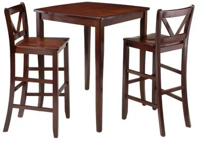 Inglewood 3-Pc High Table with V-Back Bar Stools, Walnut