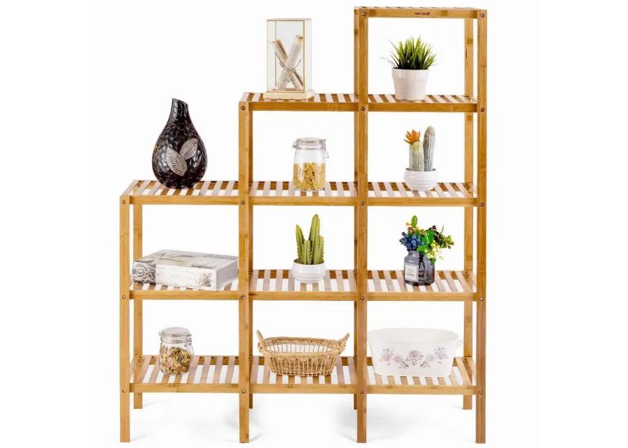 Bamboo Wood 5 Tier Versatile Bookcase Plant Stand Storage Rack