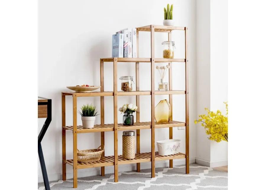 Bamboo Wood 5 Tier Versatile Bookcase Plant Stand Storage Rack