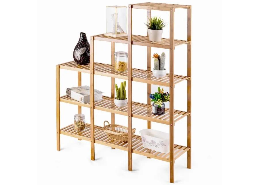 Bamboo Wood 5 Tier Versatile Bookcase Plant Stand Storage Rack