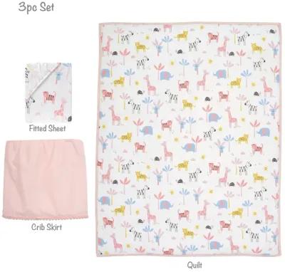 Lambs & Ivy Snuggle Jungle Pastel Safari Cotton Jersey 3-Piece Crib Bedding Set