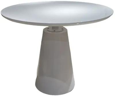 42 Inch Dining Table, Lacquer Round Tabletop, Pedestal Metal Base, White - Benzara