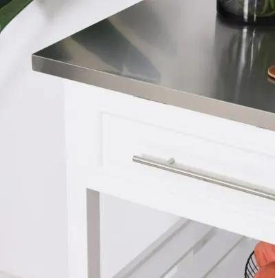 Hivvago White Rolling Kitchen Island 2 Drawers Storage with Stainless Steel Top