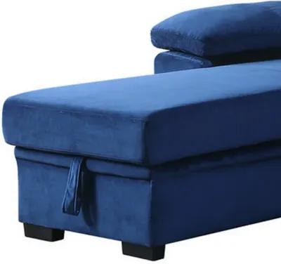 Exie 98 Inch 2 Piece Sectional Sofa, Pull Out Bed, Storage, Blue Velvet-Benzara