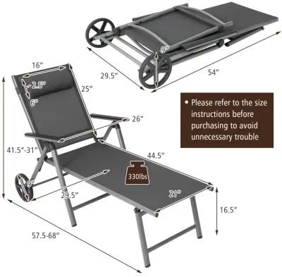 Adjustable Patio Folding Chaise Lounge Chair with Wheels