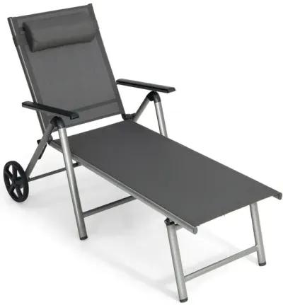 Adjustable Patio Folding Chaise Lounge Chair with Wheels