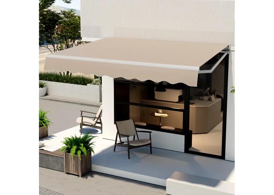 Outdoor Manual Retractable Awning Cover Shelter Patio Sun Shade-Beige