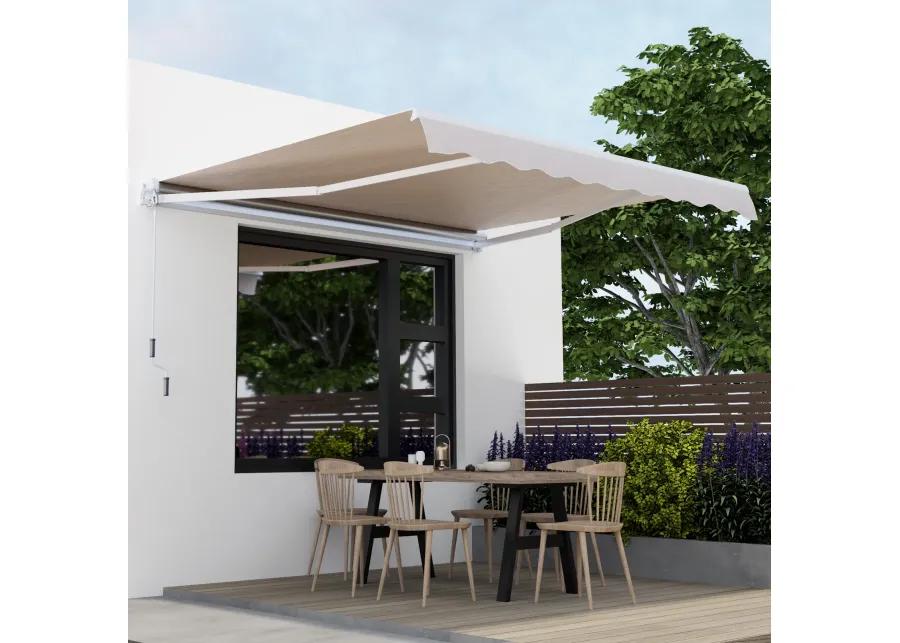 Outdoor Manual Retractable Awning Cover Shelter Patio Sun Shade-Beige