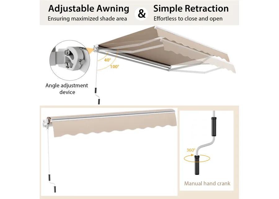 Outdoor Manual Retractable Awning Cover Shelter Patio Sun Shade-Beige