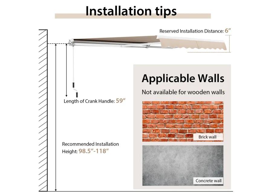 Outdoor Manual Retractable Awning Cover Shelter Patio Sun Shade-Beige