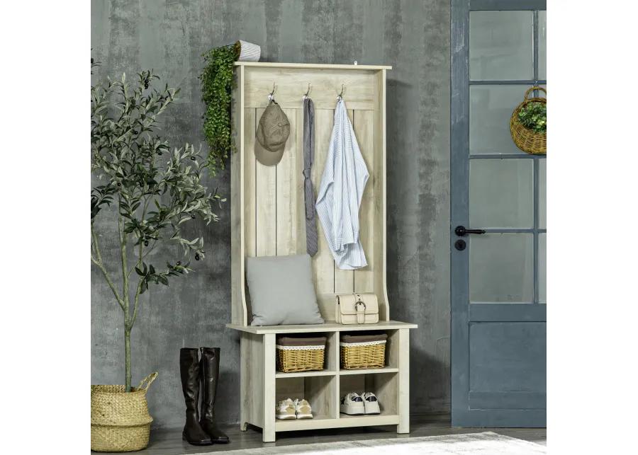 White Entryway Organizer: Hall Tree with Shoe Bench & Coat Rack