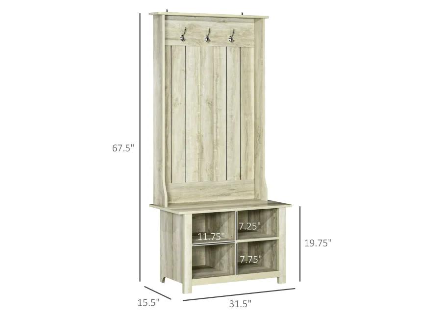 White Entryway Organizer: Hall Tree with Shoe Bench & Coat Rack