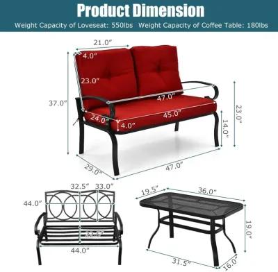 2PCS Patio Loveseat Bench Table Furniture Set with Cushioned Chair