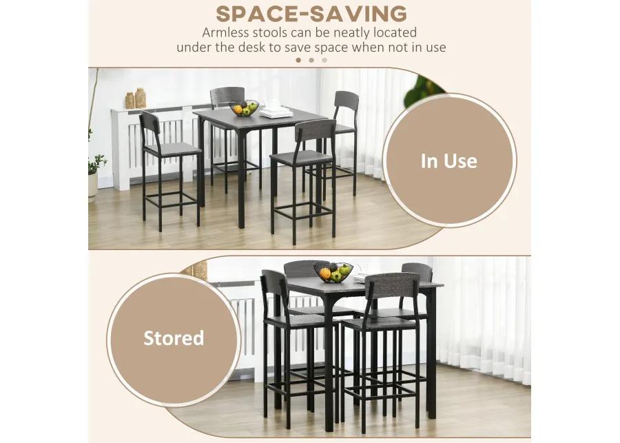 Counter Height Dining Set: 4-Person, Square Table, Metal Legs, Gray