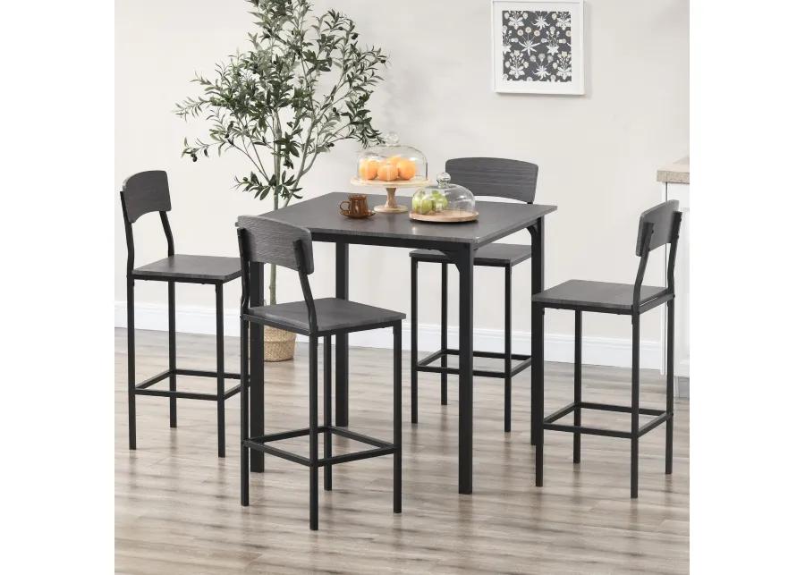 Counter Height Dining Set: 4-Person, Square Table, Metal Legs, Gray