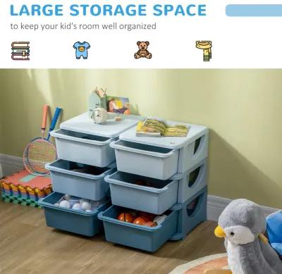 3 Tier Kids Storage Unit, 6 Drawer Chest Toy Organizer Plastic Bins for Kids Bedroom Nursery Kindergarten Living Room for Boys Girls Toddlers, Blue