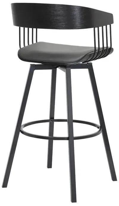 Athena Swivel Black Wood Counter Stool in Grey Faux Leather with Black Metal