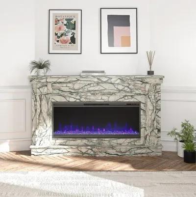 Novogratz Waverly Wide Mantel with Linear Electric Fireplace & Crystal Ember Bed