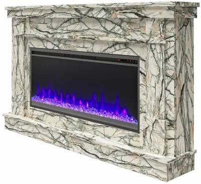 Novogratz Waverly Wide Mantel with Linear Electric Fireplace & Crystal Ember Bed