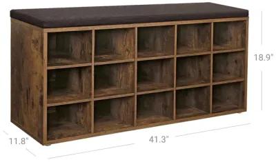 Shoe Bench with Cushion - 15-Cube Storage Bench for Entryway Organization