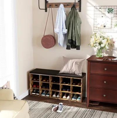 Shoe Bench with Cushion - 15-Cube Storage Bench for Entryway Organization