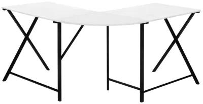 Monarch Specialties I 7195 Computer Desk, Home Office, Corner, 55"L, L Shape, Work, Laptop, Metal, Laminate, White, Black, Contemporary, Modern