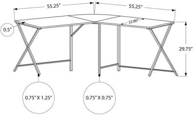 Monarch Specialties I 7195 Computer Desk, Home Office, Corner, 55"L, L Shape, Work, Laptop, Metal, Laminate, White, Black, Contemporary, Modern