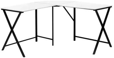 Monarch Specialties I 7195 Computer Desk, Home Office, Corner, 55"L, L Shape, Work, Laptop, Metal, Laminate, White, Black, Contemporary, Modern