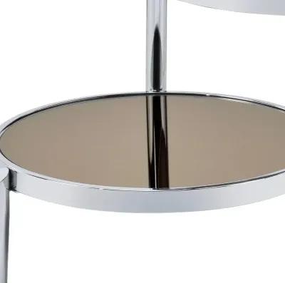 Homezia 37" Chrome And Silver Mirrored Two Tier Round Mirrored Coffee Table