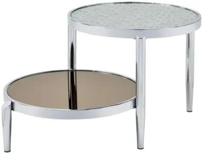 Homezia 37" Chrome And Silver Mirrored Two Tier Round Mirrored Coffee Table