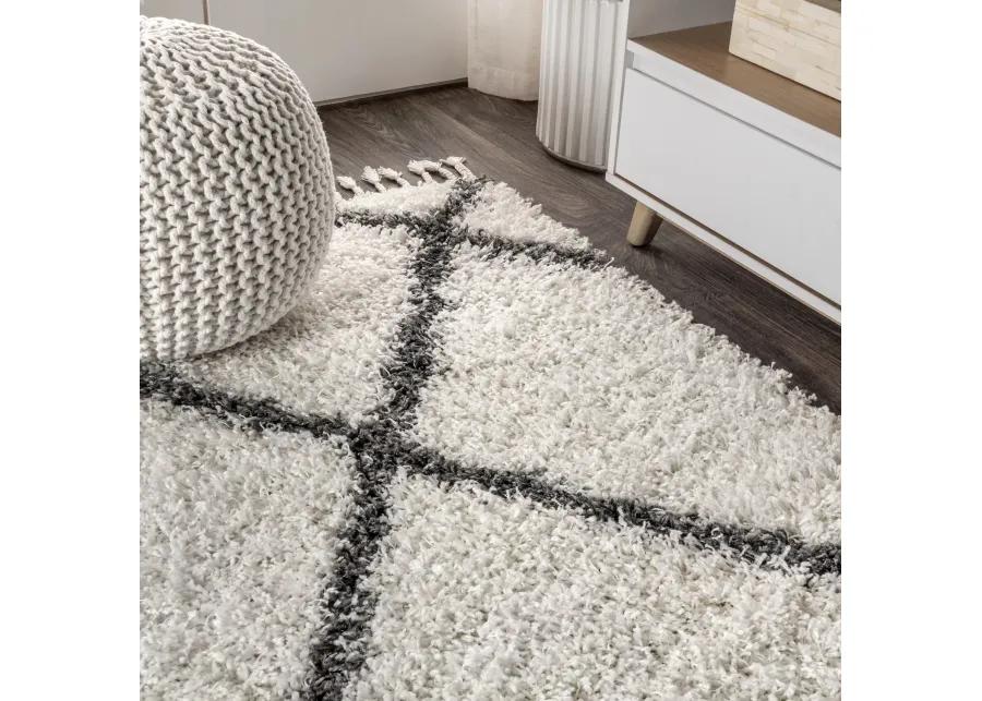 Gabrielle Mercer Shag Plush Tassel Moroccan Geometric Trellis Area Rug