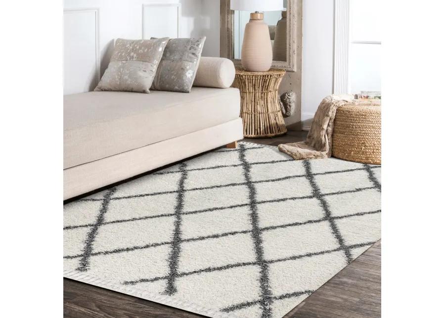 Gabrielle Mercer Shag Plush Tassel Moroccan Geometric Trellis Area Rug