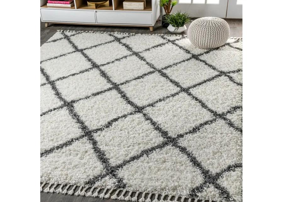 Gabrielle Mercer Shag Plush Tassel Moroccan Geometric Trellis Area Rug