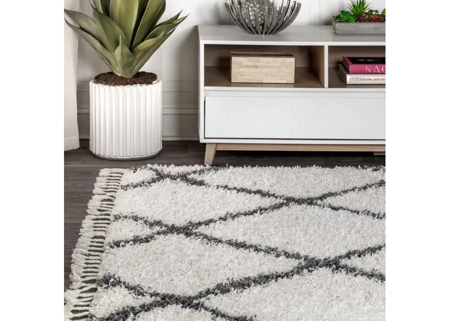 Gabrielle Mercer Shag Plush Tassel Moroccan Geometric Trellis Area Rug