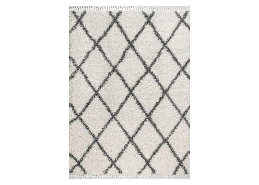 Gabrielle Mercer Shag Plush Tassel Moroccan Geometric Trellis Area Rug