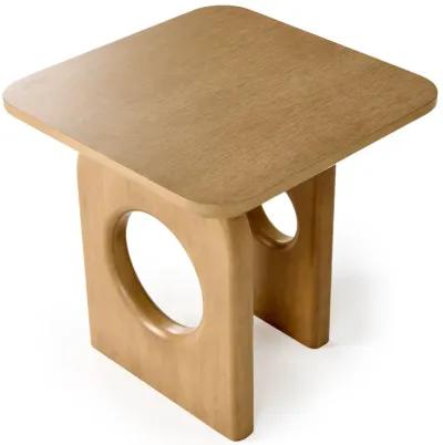 Noe Ohan 22 Inch Side End Table, Square Top, Light Brown Solid Rubberwood - Benzara