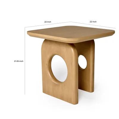 Noe Ohan 22 Inch Side End Table, Square Top, Light Brown Solid Rubberwood - Benzara