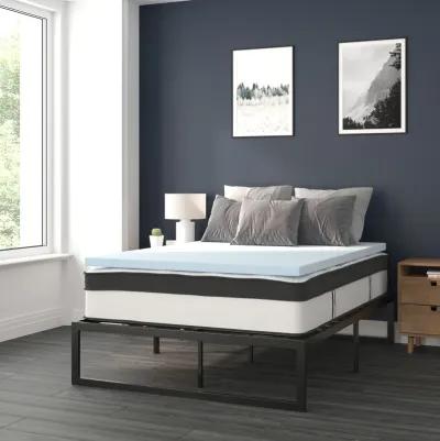 Leo 14 Inch Metal Platform Bed Frame with 12 Inch Pocket Spring Mattress in a Box and 2 Inch Cool Gel Memory Foam Topper - Full