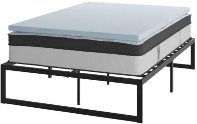 Leo 14 Inch Metal Platform Bed Frame with 12 Inch Pocket Spring Mattress in a Box and 2 Inch Cool Gel Memory Foam Topper - Full