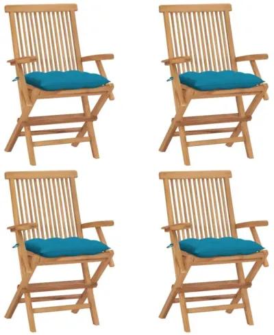 vidaXL Garden Chairs with Light Blue Cushions 4 pcs Solid Teak Wood