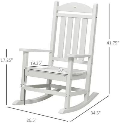 Outsunny Outdoor Rocking Chair, All Weather-Resistant HDPE Rocking Patio Chairs with Rustic High Back, Armrests, Oversized Seat and Slatted Backrest, 350lbs Weight Capacity, Light Gray