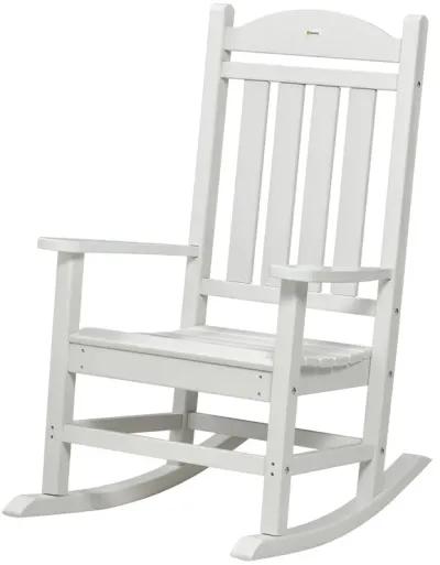 Outsunny Outdoor Rocking Chair, All Weather-Resistant HDPE Rocking Patio Chairs with Rustic High Back, Armrests, Oversized Seat and Slatted Backrest, 350lbs Weight Capacity, Light Gray