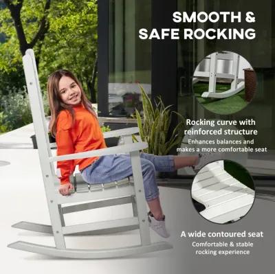 Outsunny Outdoor Rocking Chair, All Weather-Resistant HDPE Rocking Patio Chairs with Rustic High Back, Armrests, Oversized Seat and Slatted Backrest, 350lbs Weight Capacity, Light Gray