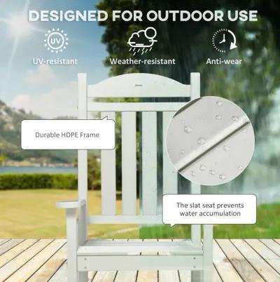 Outsunny Outdoor Rocking Chair, All Weather-Resistant HDPE Rocking Patio Chairs with Rustic High Back, Armrests, Oversized Seat and Slatted Backrest, 350lbs Weight Capacity, Light Gray