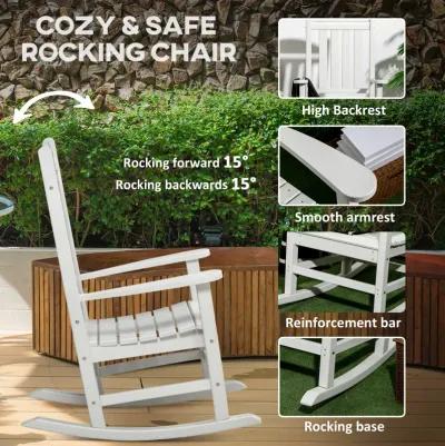 Outsunny Outdoor Rocking Chair, All Weather-Resistant HDPE Rocking Patio Chairs with Rustic High Back, Armrests, Oversized Seat and Slatted Backrest, 350lbs Weight Capacity, Light Gray