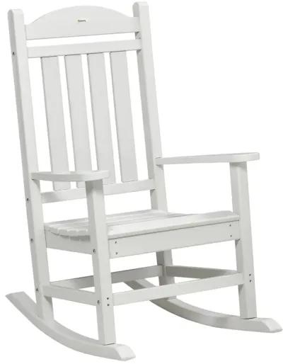 Outsunny Outdoor Rocking Chair, All Weather-Resistant HDPE Rocking Patio Chairs with Rustic High Back, Armrests, Oversized Seat and Slatted Backrest, 350lbs Weight Capacity, Light Gray