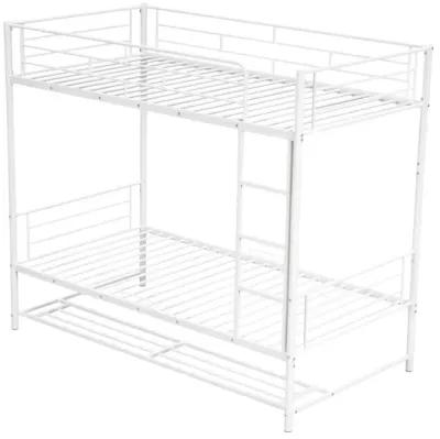 Twin Over Twin Metal Bunk Bed With Shelf And Guardrails, White