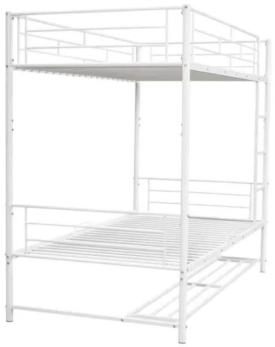 Twin Over Twin Metal Bunk Bed With Shelf And Guardrails, White