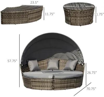 Mocha Brown Sun Lounge: 4-Piece Woven Rattan Canopied Daybed Set