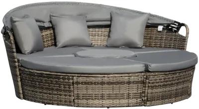 Mocha Brown Sun Lounge: 4-Piece Woven Rattan Canopied Daybed Set